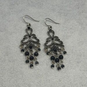 Chic Black and Silver Chandelier Earrings